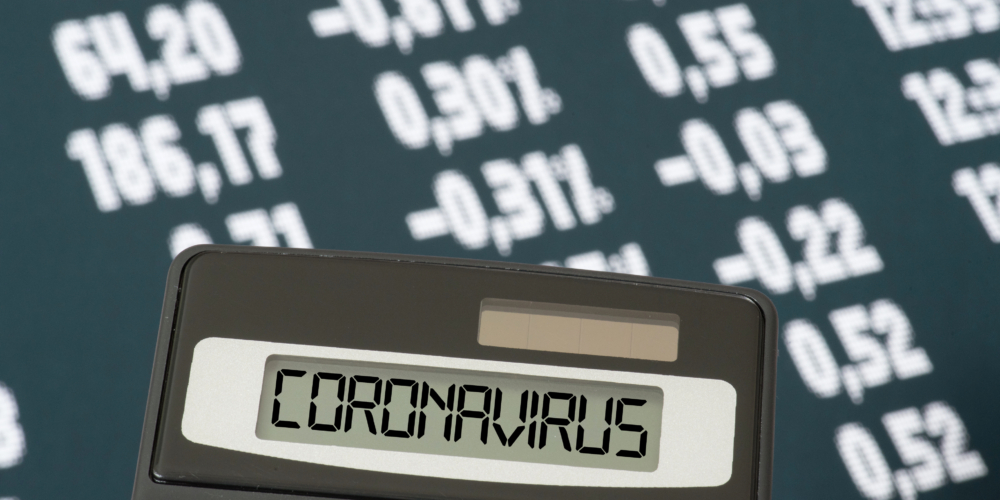 Stock exchange, calculator and coronavirus