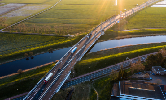 Viaduct – A59 – near Waalwijk, Noord Brabant, – Snelweg – aerial – luchtfoto