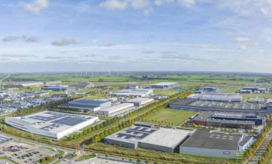 Industrial estate Hessenpoort in Zwolle seen from above