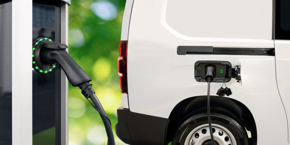 Electric delivery van with electric charging station