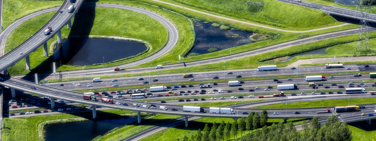 Aerial shot of highway interchange