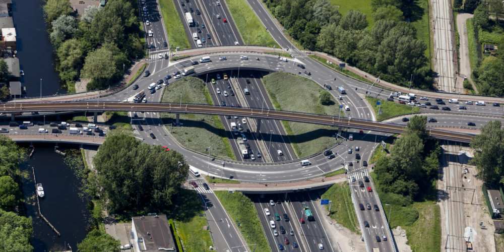 Aerial shot of highway interchange