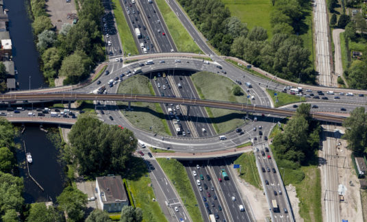 Aerial shot of highway interchange