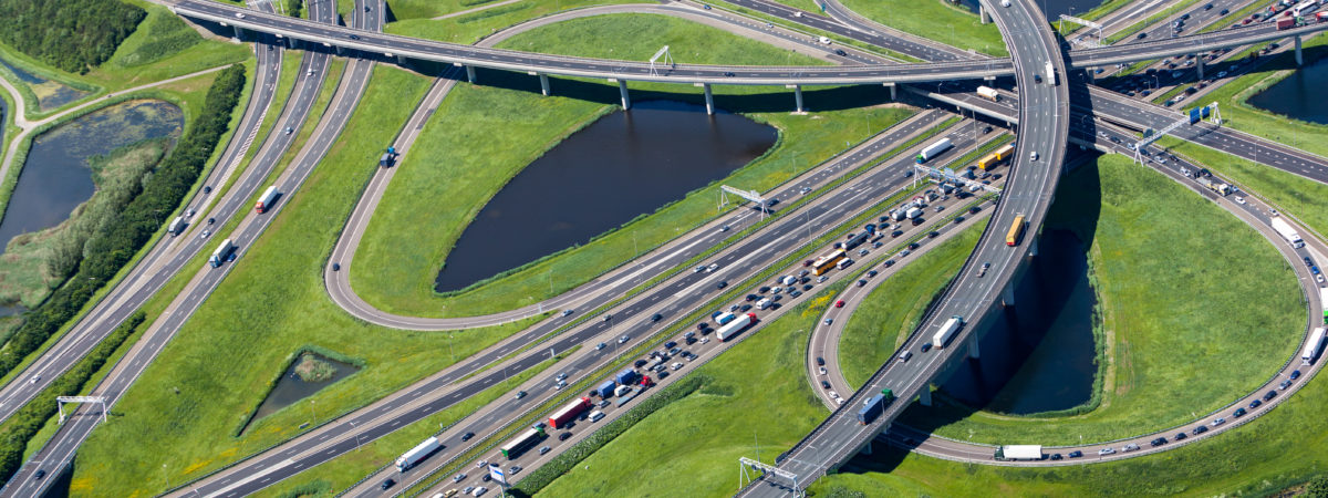 Aerial shot of highway interchange